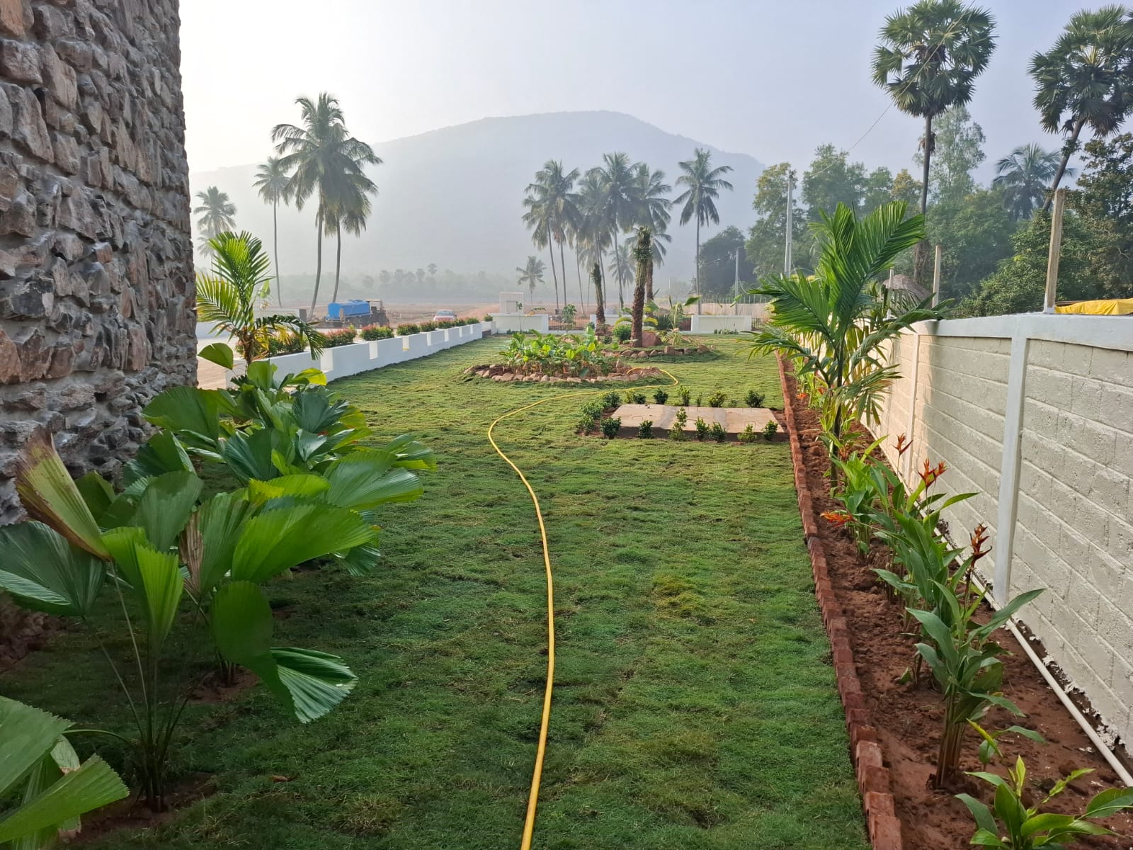 Landscaped garden with mountain view
